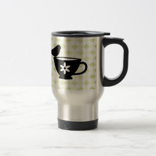 Finch on Teacup Silhouette Travel Mug