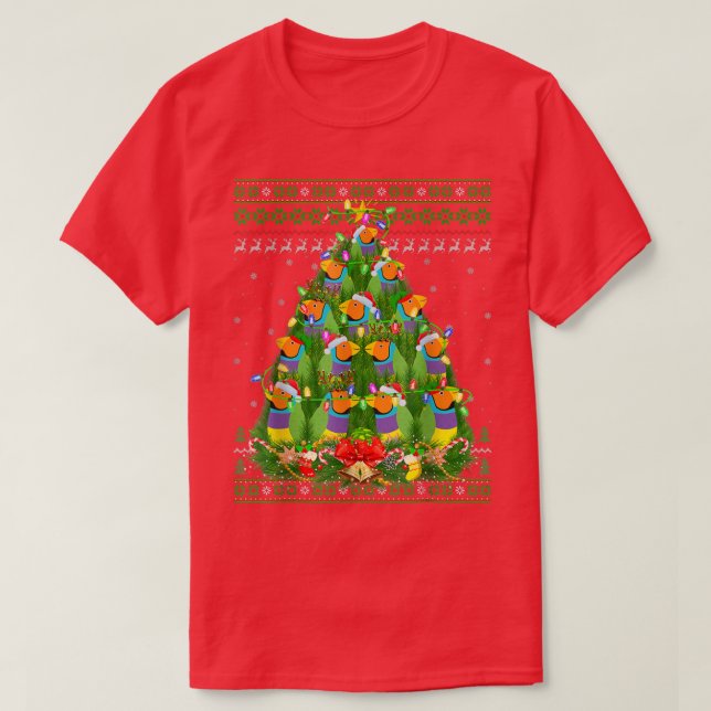 Finches Bird Lover Xmas Lights Ugly Finches Christ T-Shirt (Design Front)