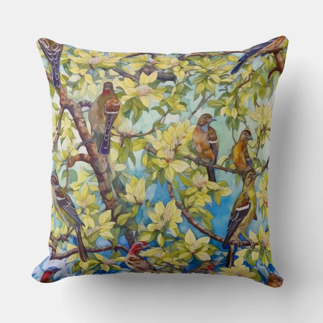 FInches in a Yellow Tulip Poplar Tree Cushion (Front)