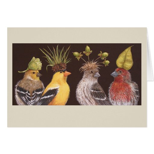 Image of Finches on green hat night card