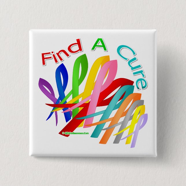 Find A Cure Colourful Cancer Ribbons 15 Cm Square Badge (Front)