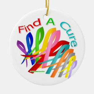 Find A Cure Colourful Cancer Ribbons Ceramic Tree Decoration