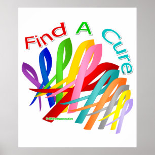 Find A Cure Colourful Cancer Ribbons Poster