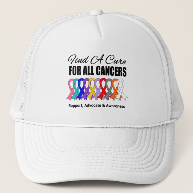 Find a Cure Ribbons For All Cancers Trucker Hat (Front)