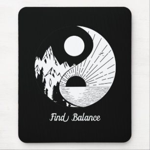 Find Balance Zen Yin Yang Black White Mouse Mat
