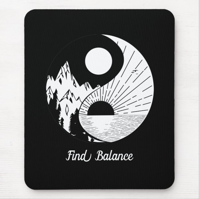 Find Balance Zen Yin Yang Black White Mouse Mat (Front)