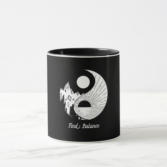 Find Balance Zen Yin Yang Black White Mug (Center)