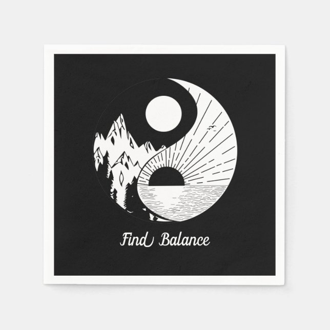 Find Balance Zen Yin Yang Black White Napkin (Front)