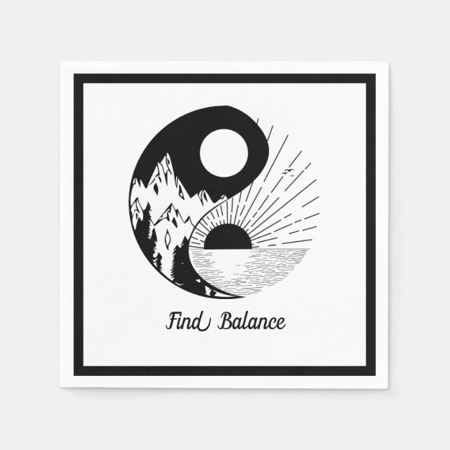 Find Balance Zen Yin Yang Black White Napkin (Front)