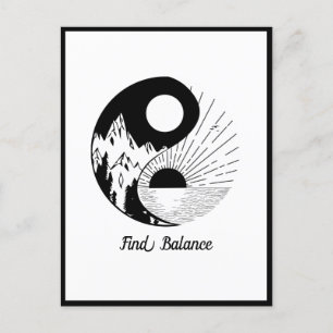Find Balance Zen Yin Yang Black White Postcard