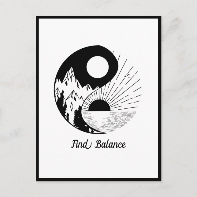 Find Balance Zen Yin Yang Black White Postcard (Front)
