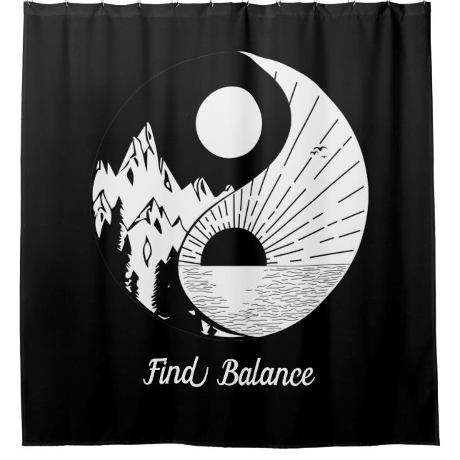 Find Balance Zen Yin Yang Black White Shower Curtain (Front)
