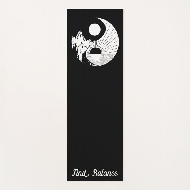 Find Balance Zen Yin Yang Black White Yoga Mat (Front)