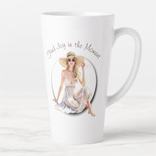 Find Joy in the Moment Relaxed Woman Custom Text Latte Mug