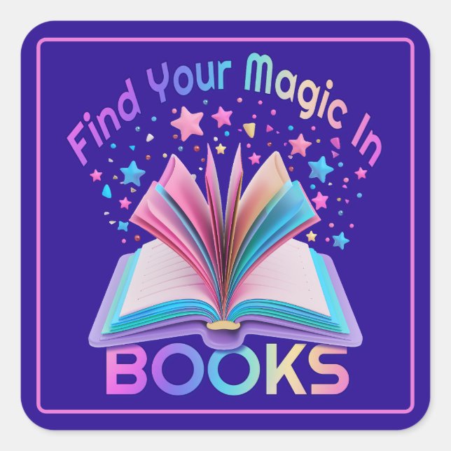 Find Magic In Books Purple Square Sticker (Front)
