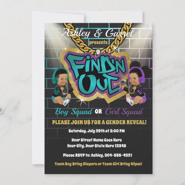 Find 'N Out Invitation! Gender Reveal! Hip Hop! Invitation (Front)