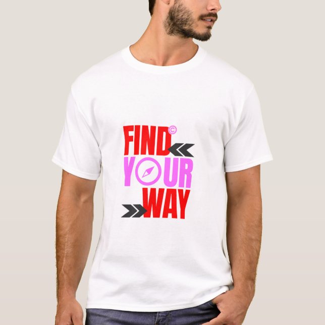 "Find On The Way" White T-Shirt – Bold Red & Pink (Front)