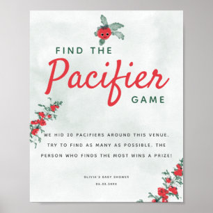Find Pacifier Baby Shower Game Rustic Chic Tomato Poster