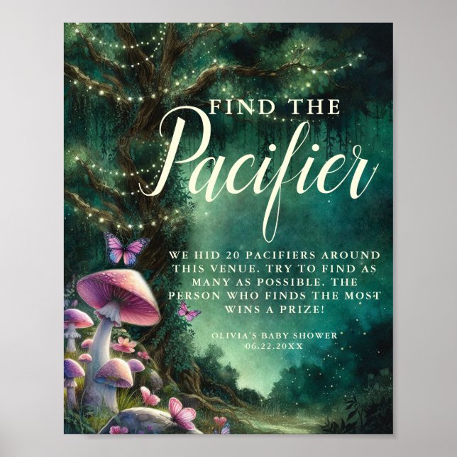 Find Pacifier Enchanted Mushrooms Baby Shower Game Poster (Front)
