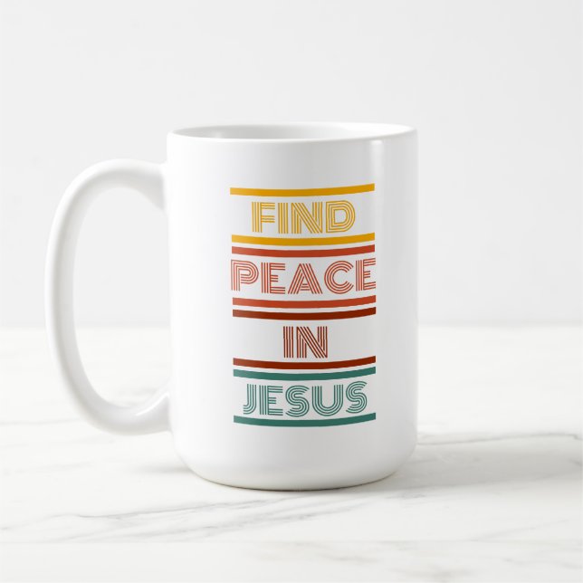 Find Peace in Jesus. Retro Coffee Mug (Left)