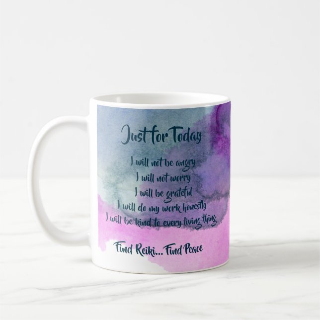 Find Reiki, Find Peace Blue Purple watercolor Coffee Mug (Left)