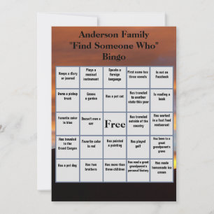 Find Someone Who Bingo   Family Reunion Sunset  Invitation