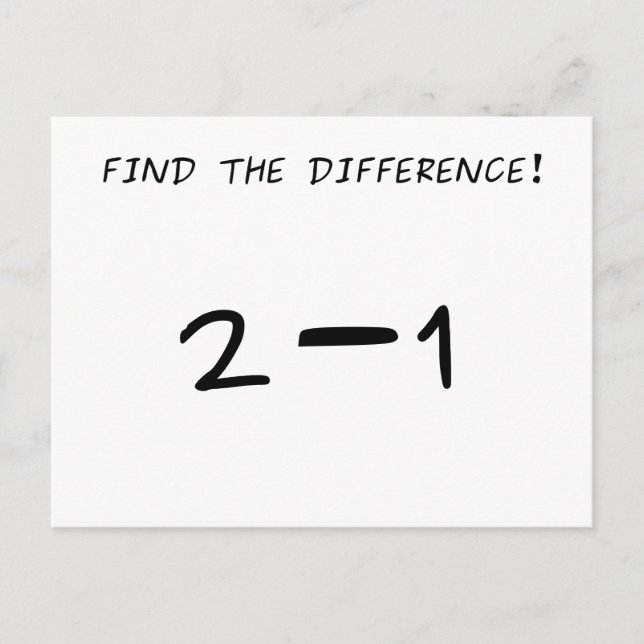 Find the difference! 2 minus 1 postcard (Front)