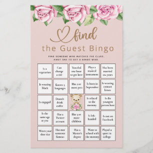 Find The Guest Bingo Baby Bear Baby Shower Game