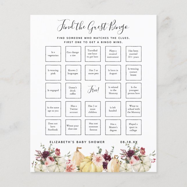 Find The Guest Bingo | Baby Shower Game (Front)