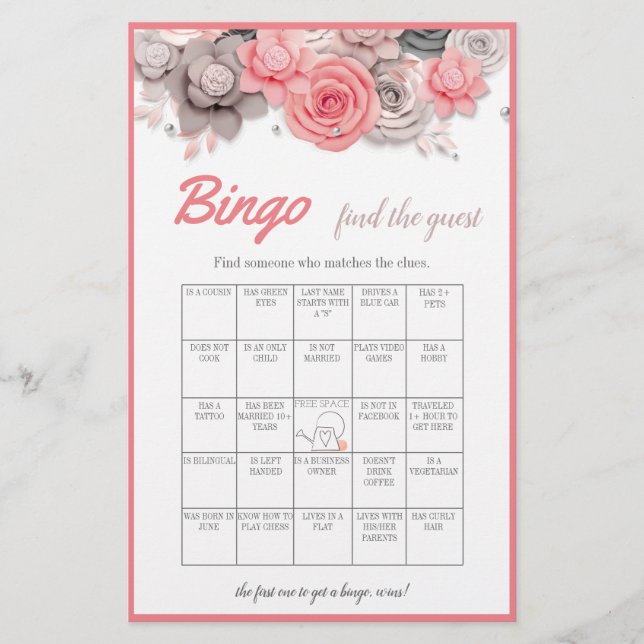 Find the Guest Bingo Bridal Shower Game Card (Front)