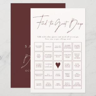 Find The Guest Bingo Burgundy Bridal Shower Game