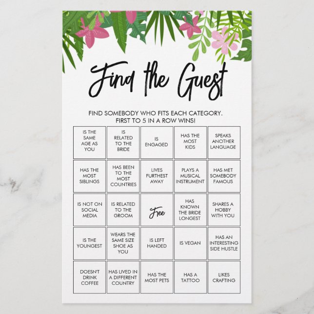 Find the Guest Bingo Game (Front)