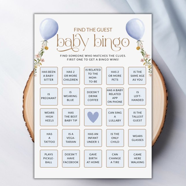 Find The Guest Blue Balloon Baby Shower Game Card (Find The Guest Blue Balloon Baby Shower Game Card)