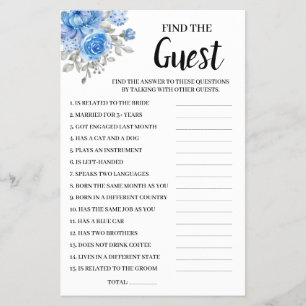 Find the Guest BlueFlowers Bridal Shower Game Card