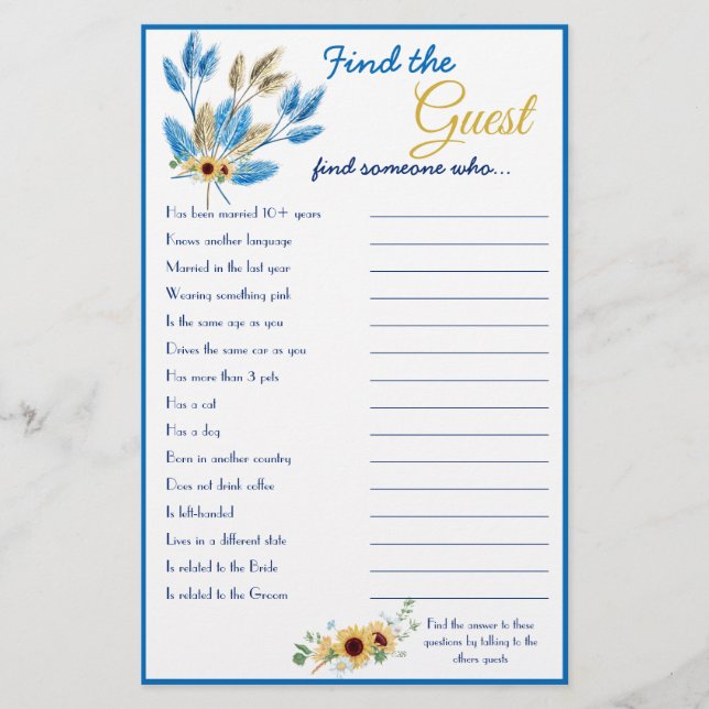 Find the Guest Bridal Game Card Flyer (Front)