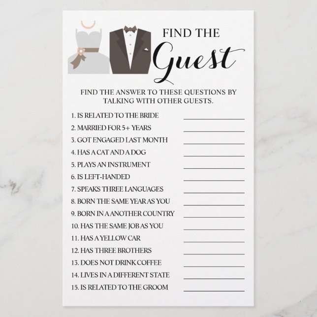 Find the Guest Bridal Shower Game Card (Front)
