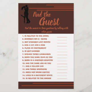 Find the Guest, Bridal Shower Game Card Dark Flyer