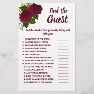 Find the Guest Bridal Shower Game Card Red