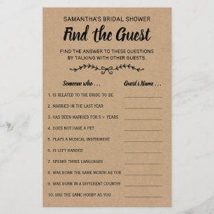 Find the Guest Bridal Shower Rustic Game Card