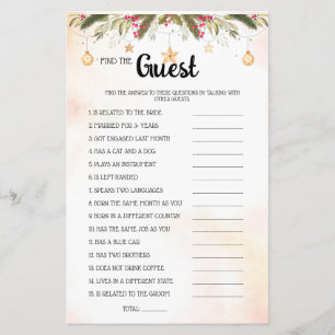 Find the Guest Christmas Bridal Shower Game Card F