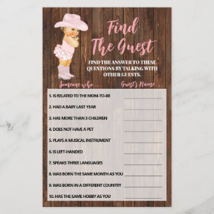 Find the Guest Cowgirl Baby Shower Game card