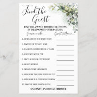 Find the Guest Eucalyptus Bridal Shower Game Card