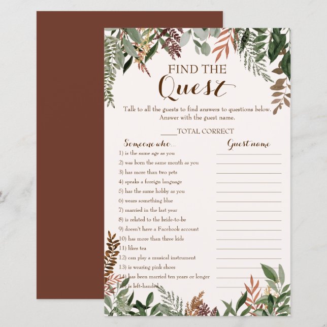 Find The Guest Game Аutumn Leaves Bridal Shower  (Front/Back)