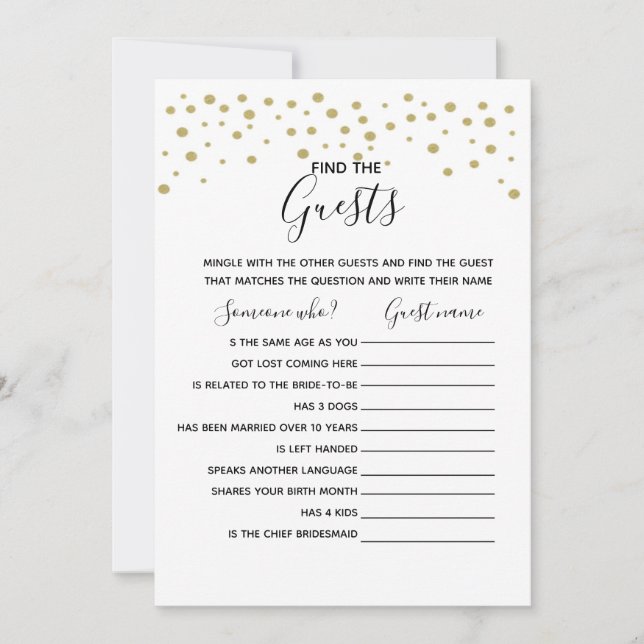 Find the guest game wedding shower game invitation (Front)