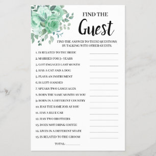 Find the Guest GreenRoses Bridal Shower Game Card