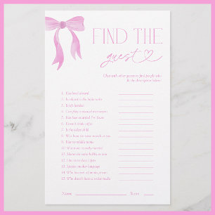 Find The Guest Pink Bow Bridal Shower Game