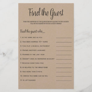 Find the Guest Rustic Kraft Bridal Shower Game