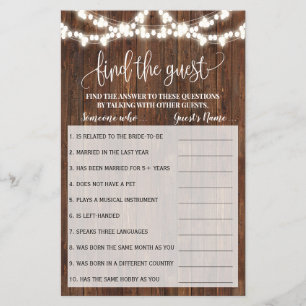 Find the Guest Western Bridal Shower Game Card
