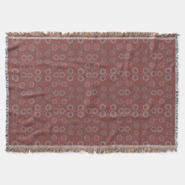 Find the Rabbit, rustic pattern, grey & terracotta Throw Blanket (Front)