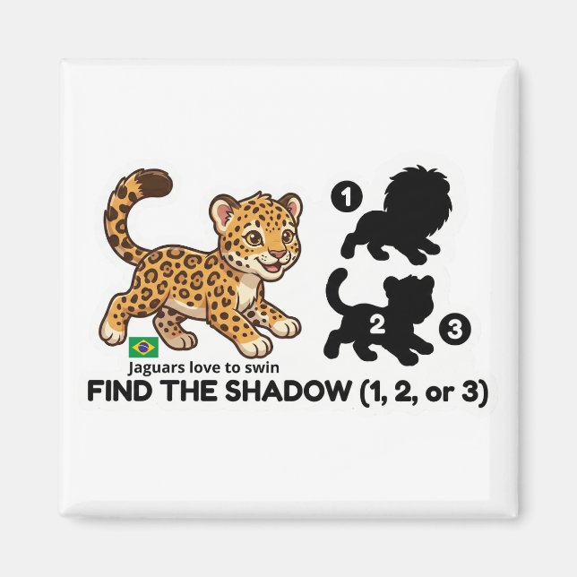 Find The Shadow: Cute Jaguar Brazil Animal Game Magnet (Front)